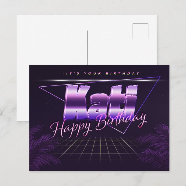 Kati Name First name purple postcard birthday (Front/Back)