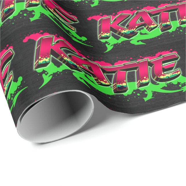 Katie First name name Graffiti red green Wrapping Paper (Roll Corner)