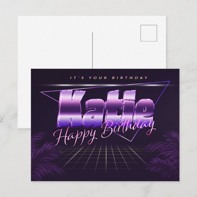 Katie last name first name purple postcard birthda (Front/Back)