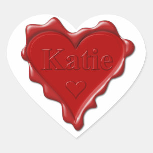 Katie. Red heart wax seal with name Katie