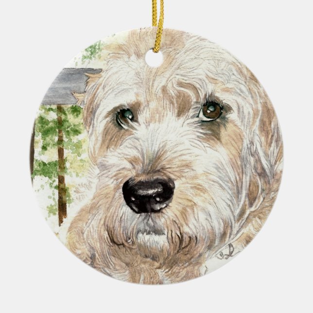 Katie the soft coated Wheaton Terrier Ceramic Tree Decoration (Front)