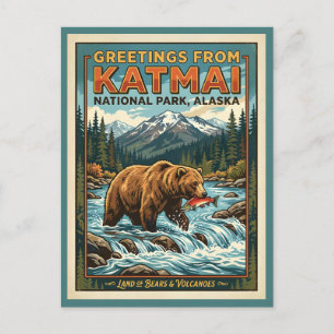 Katmai National Park Alaska Retro Postcard