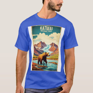 Katmai National Park Alaska USA Vintage Travel Ret T-Shirt