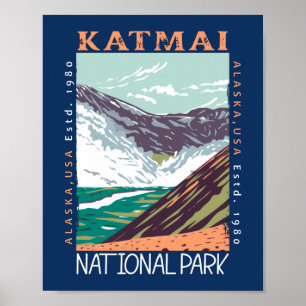 Katmai National Park Alaska Vintage Distressed  Poster