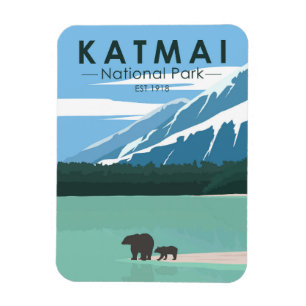 Katmai National Park Grizzly Bears Vintage Magnet