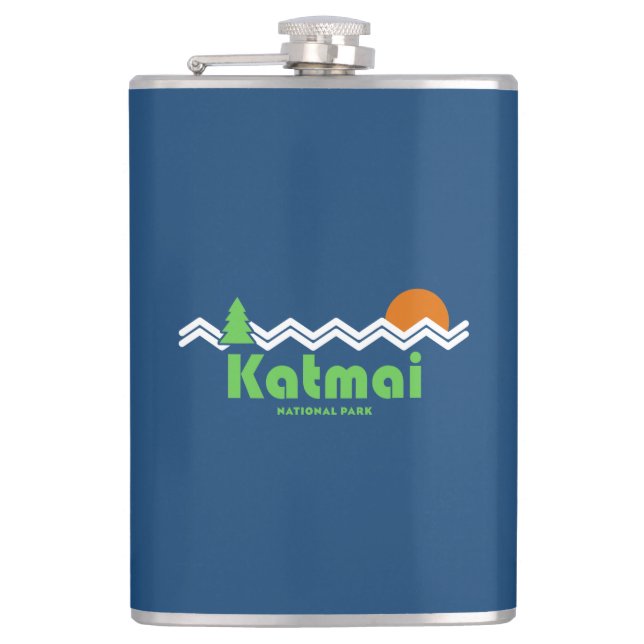 Katmai National Park Retro Hip Flask (Front)