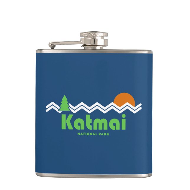 Katmai National Park Retro Hip Flask (Front)
