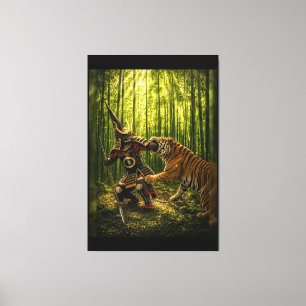 Kato Kiyomasa Samurai and Leaping Tiger 40x60 Canvas Print