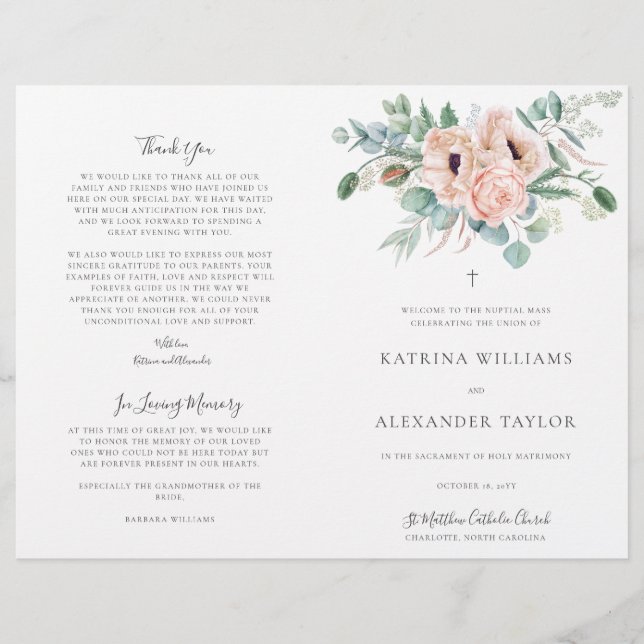 Katrina Catholic Wedding Mass Ceremony Program (Front)