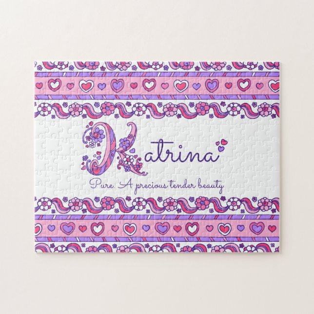 Katrina name meaning pink purple jigsaw puzzle (Horizontal)