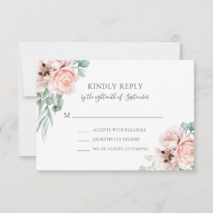 Katrina Pastel Pink Floral Boho Chic RSVP Card