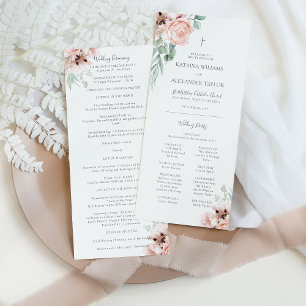 Katrina Pink Floral Catholic Wedding Program Mass