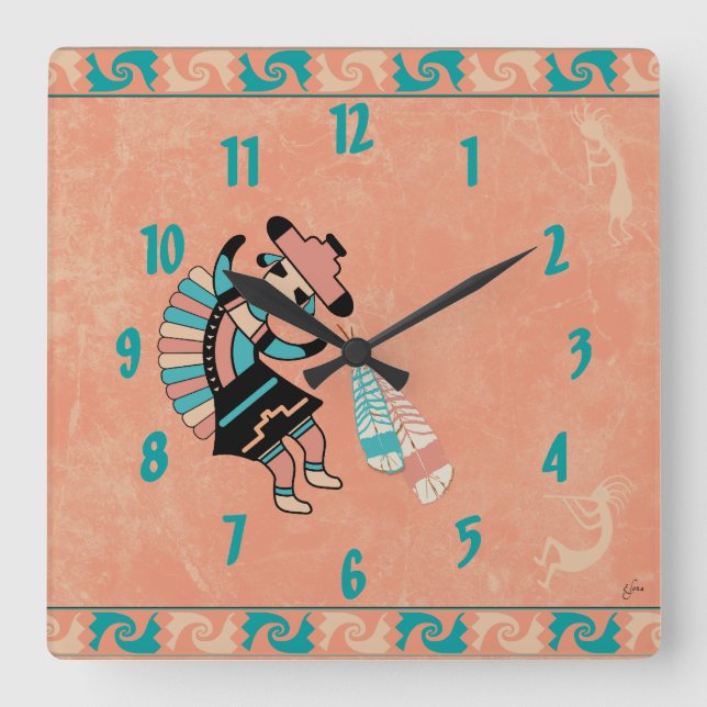 Katsina (Kachina) Dancer Square Wall Clock (Front)