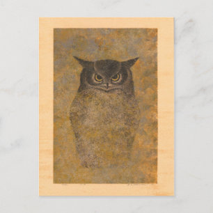 Katsuda Yukio Owl Japanese Woodblock Postcard