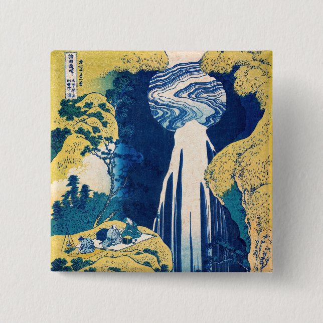 Katsushika Hokusai - Amida Falls 15 Cm Square Badge (Front)