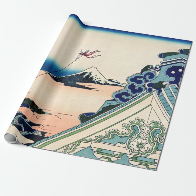 Katsushika Hokusai - Asakusa Honganji temple, Edo Wrapping Paper (Unrolled)