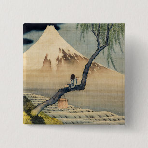 Katsushika Hokusai - Boy Viewing Mount Fuji 15 Cm Square Badge