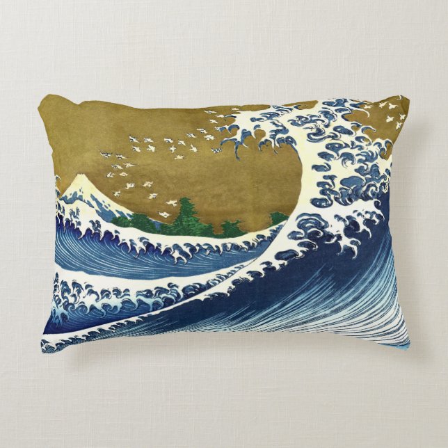 Katsushika Hokusai - Coloured Big Wave Decorative Cushion (Front)