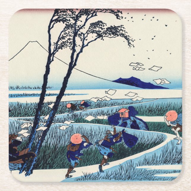 Katsushika Hokusai - Ejiri in the Suruga province Square Paper Coaster (Front)