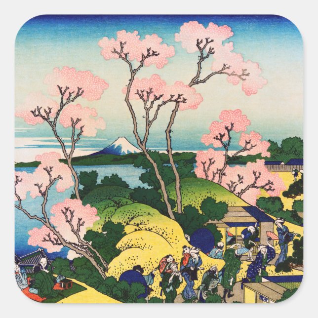 Katsushika Hokusai - Gotenyama, Tokaido, Shinagawa Square Sticker (Front)