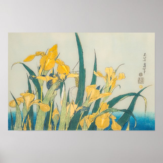 Katsushika Hokusai - Grasshopper and Iris Poster (Front)