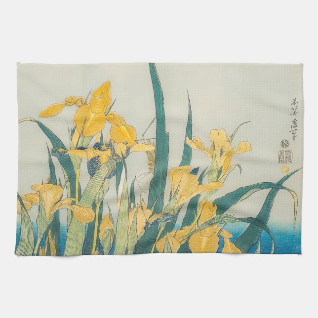 Katsushika Hokusai - Grasshopper and Iris Tea Towel (Horizontal)