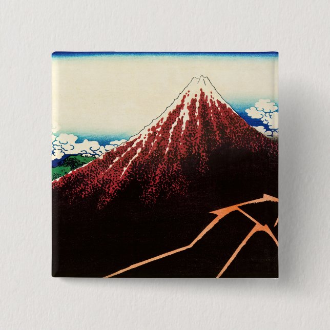 Katsushika Hokusai - Lightnings below the summit 15 Cm Square Badge (Front)