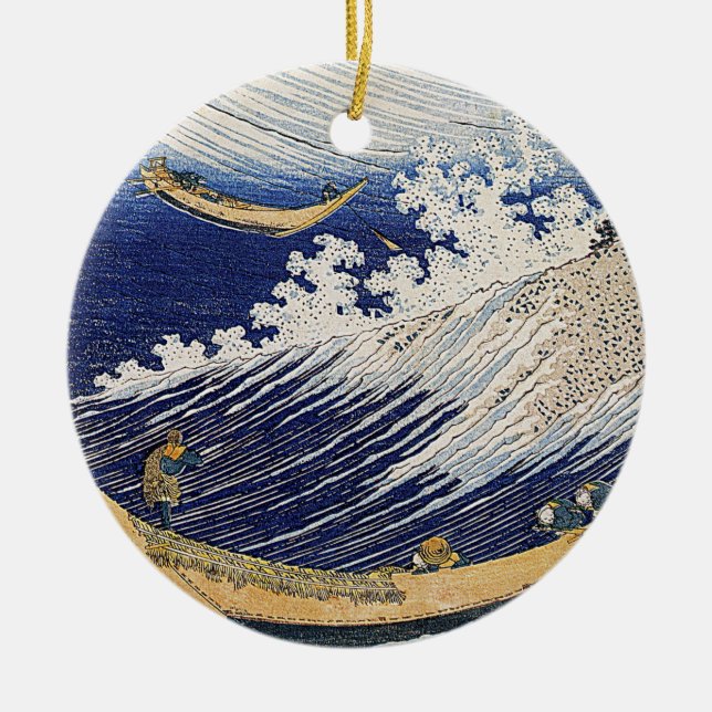 Katsushika Hokusai.  Ocean waves    Ceramic Tree Decoration (Front)