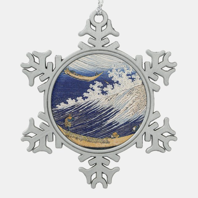 Katsushika Hokusai.  Ocean waves     Snowflake Pewter Christmas Ornament (Front)