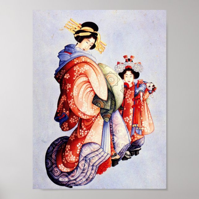 Katsushika Hokusai — Oiran and Kamuro Poster (Front)