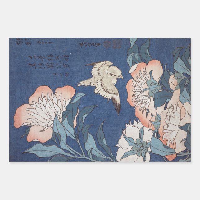 Katsushika Hokusai Peonies and Canary Wrapping Pap Paper Sheet (Front)