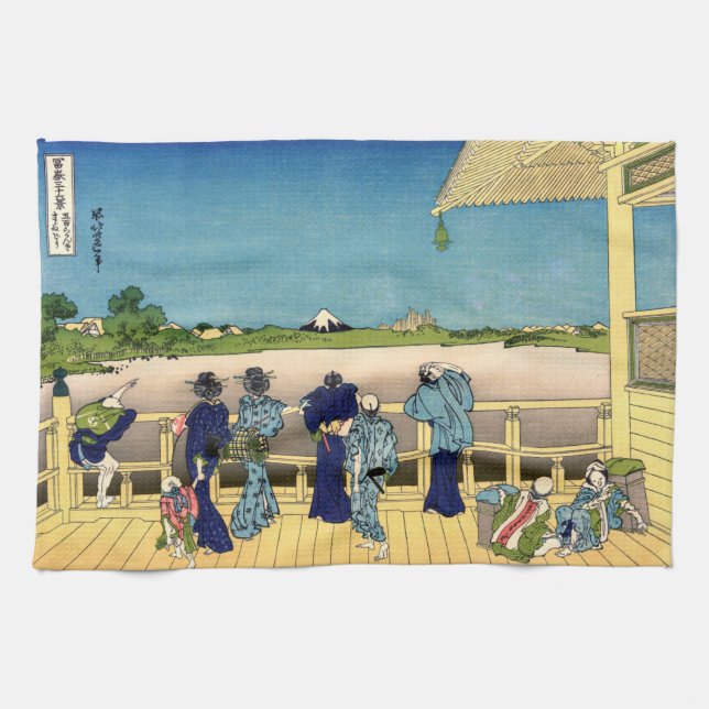 Katsushika Hokusai - Sazai hall, Temple 500 Rakan Tea Towel (Horizontal)