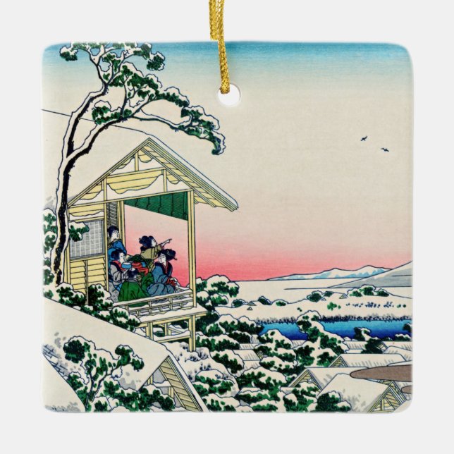Katsushika Hokusai - Tea house at Koishikawa Ceramic Ornament (Front)