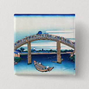 Katsushika Hokusai - Under Mannen Bridge, Fukagawa 15 Cm Square Badge