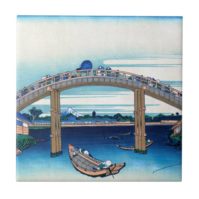 Katsushika Hokusai - Under Mannen Bridge, Fukagawa Tile (Front)
