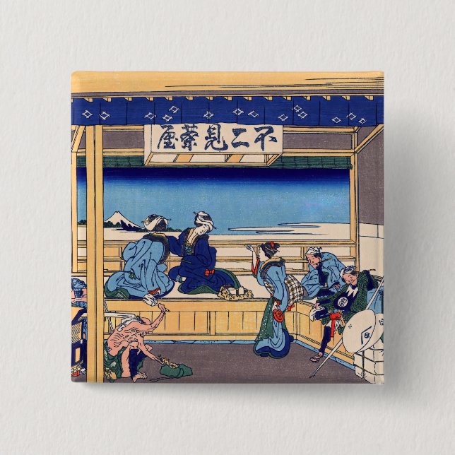 Katsushika Hokusai - Yoshida on the Tokaido 15 Cm Square Badge (Front)