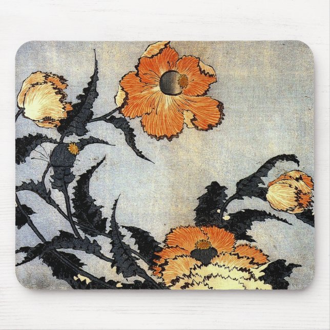 Katsushika Hokusai's Poppies Mouse Pad (Front)