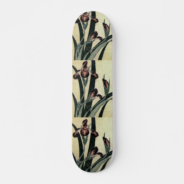 Katsushika Hokusai's Ukiyo-e Woodcut Print: Irises Skateboard (Front)