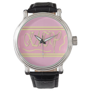 Katy design pink and smooth cream lettering watch