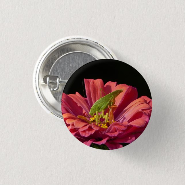 Katydid on Zinnia 3 Cm Round Badge (Front & Back)
