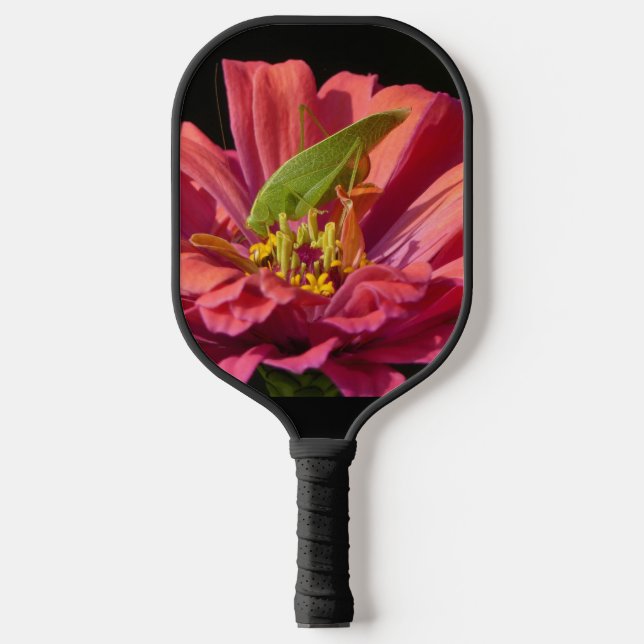 Katydid on Zinnia Pickleball Paddle (Front)