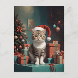 Katze auf dem Weihnachtstisch Postcard