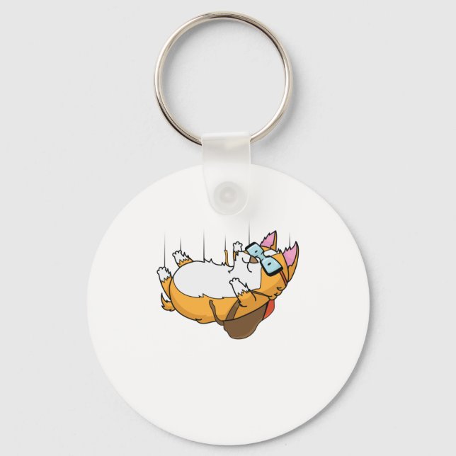 Katze beim Fallschirmspringen mit Fallschirm Key Ring (Front)