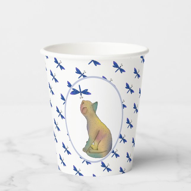 Katze und blaue Libelle Paper Cups (Front)