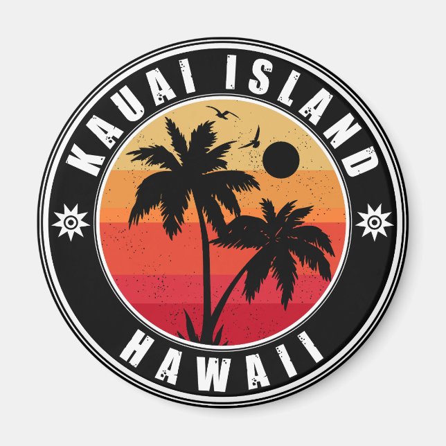Kauai Beach Hawaii Retro Palm Trees 60s Souvenirs Magnet (Front)