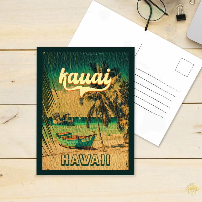 Kauai Beach Hawaii Retro Palm Trees 60s Souvenirs Postcard (Creator Uploaded)