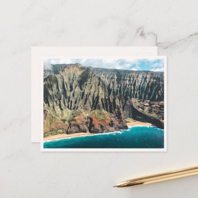 Kauai Coastline Aerial Na Pali Mountains Blank Postcard (Front/Back In Situ)