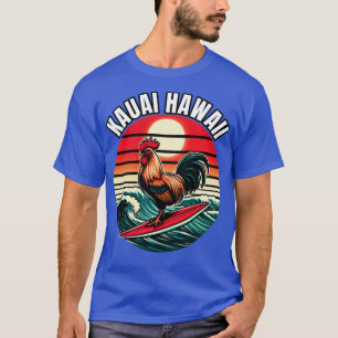 Kauai Hawaii Chicken Rooster Surfing Retro Sunset T-Shirt