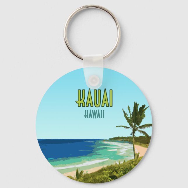 Kauai Hawaii Coast Beach Vintage Key Ring (Front)