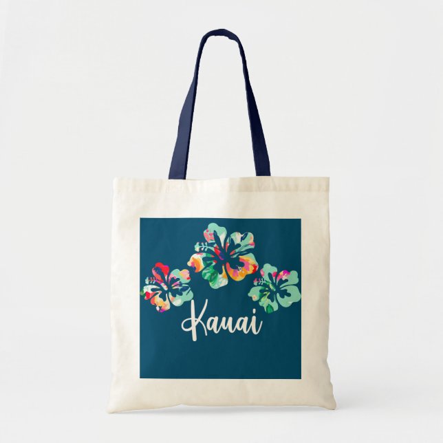 Kauai Hawaii Hawaiian Hibiscus Flower Surfer Tote Bag (Front)